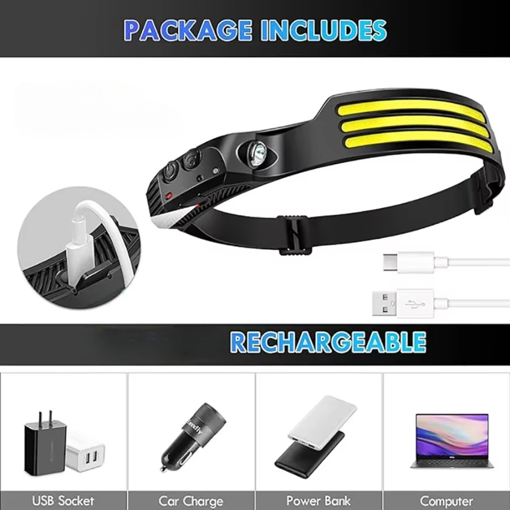 COB LED Induction Headlamp USB - Fish Finder Battery ulasan dan harga